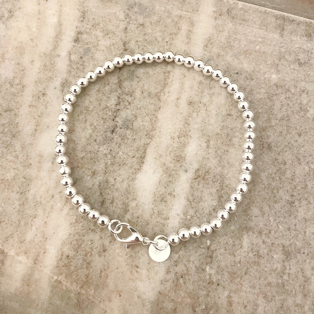 925 Sterling Silver Bead Bracelet 4 mm Ball Bracelet Small Round Bead Bracelet - Picture 4 of 4